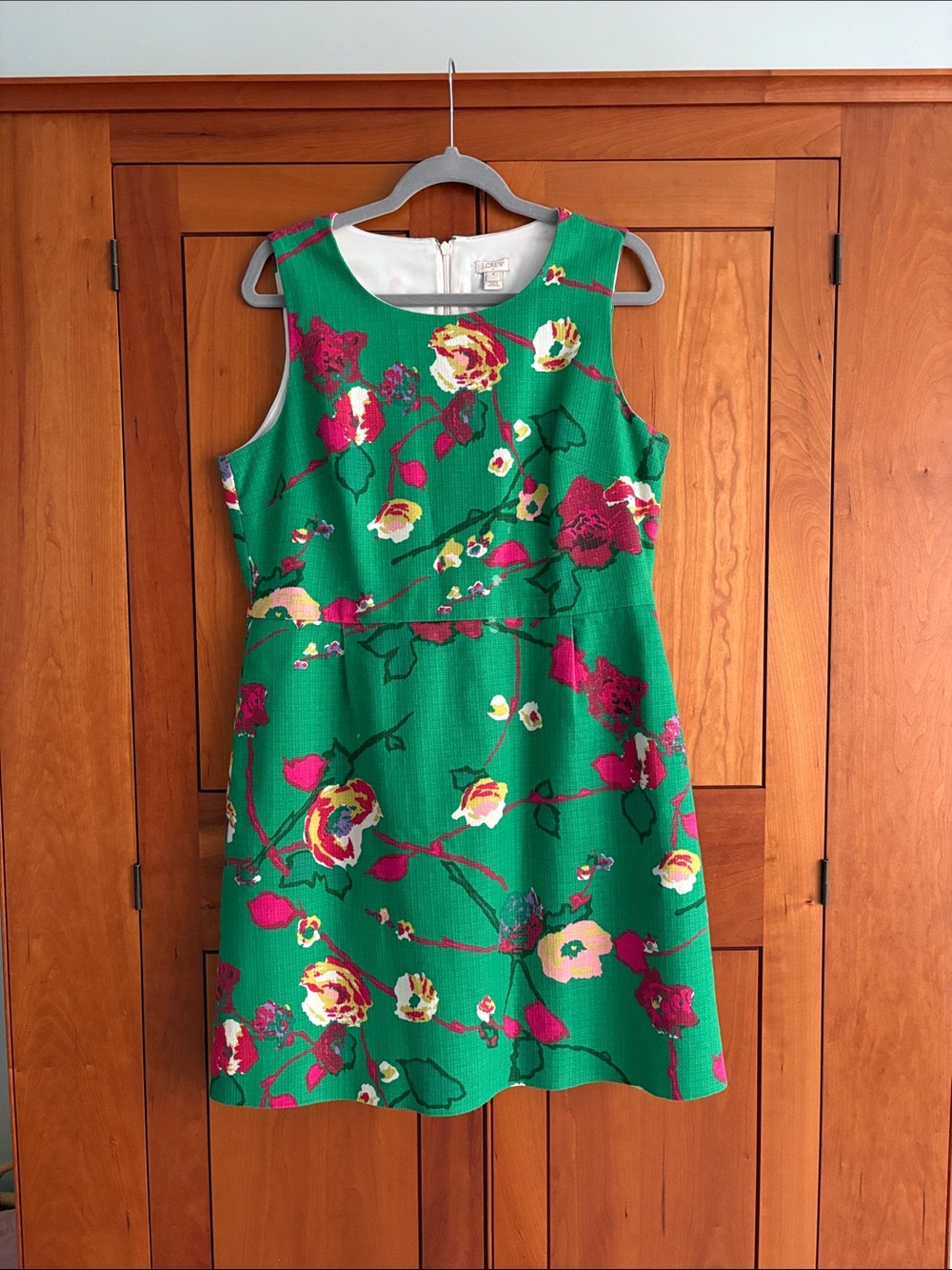 J. Crew Green Floral Sheath Dress with Pink Accents